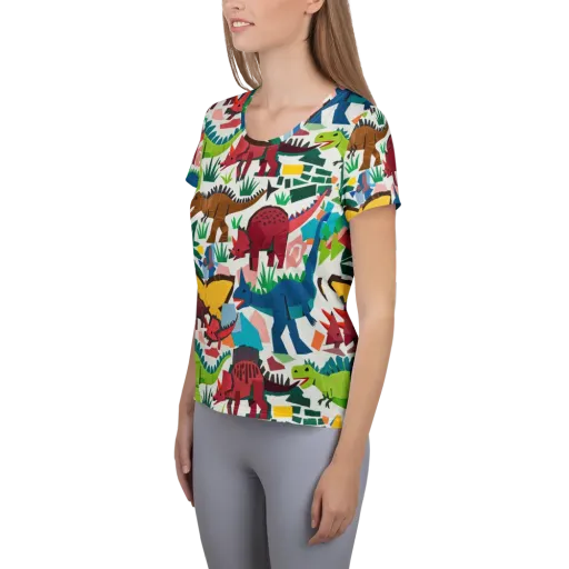 Prehistoric Parade on a Women's Athletic T-Shirt