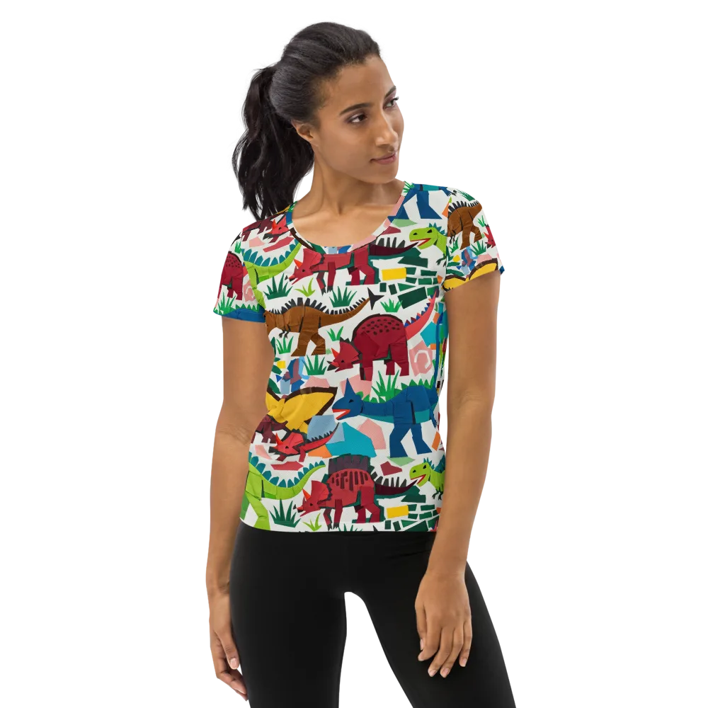 Prehistoric Parade on Women's Athletic T-Shirt — Front