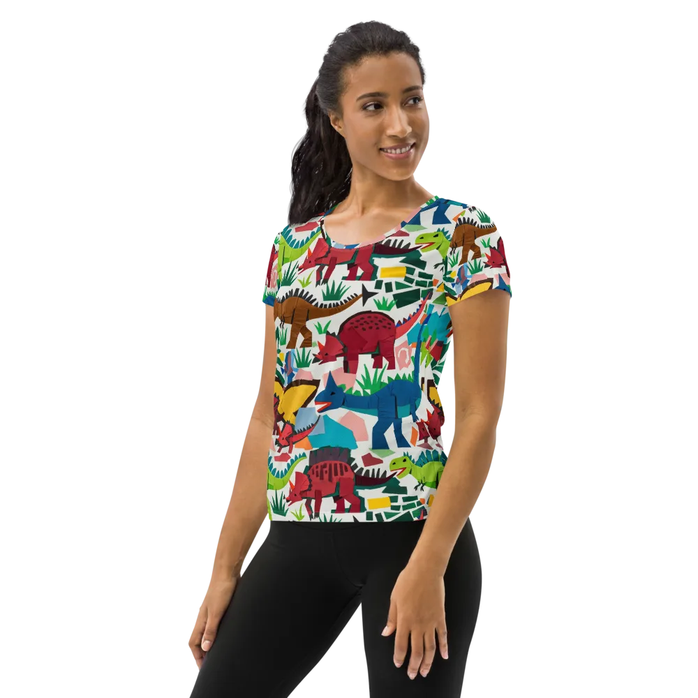 Prehistoric Parade on Women's Athletic T-Shirt — Left