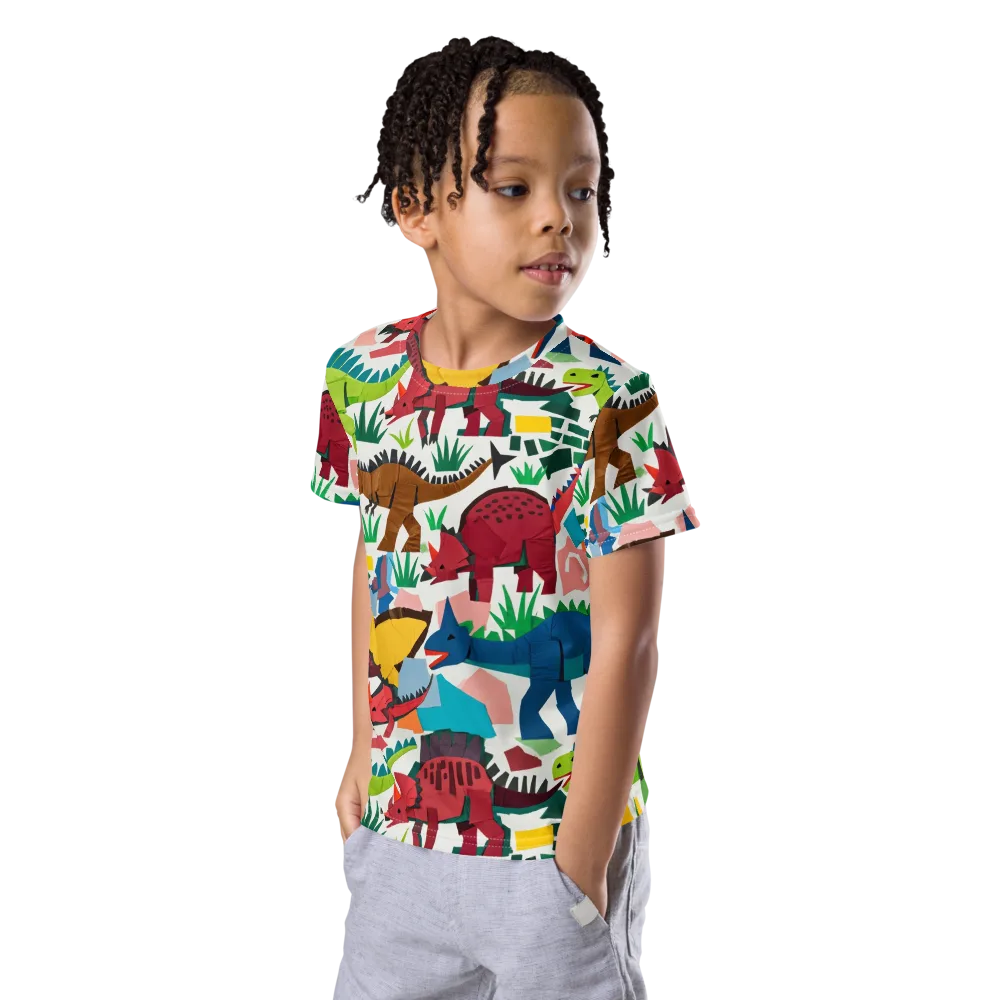 Prehistoric Parade on Kids Crew Neck T-Shirt — Left Front
