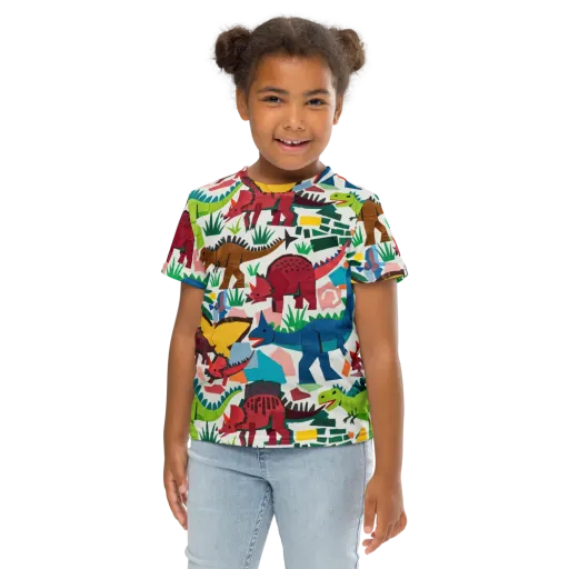 Prehistoric Parade on a Kids Crew Neck T-Shirt