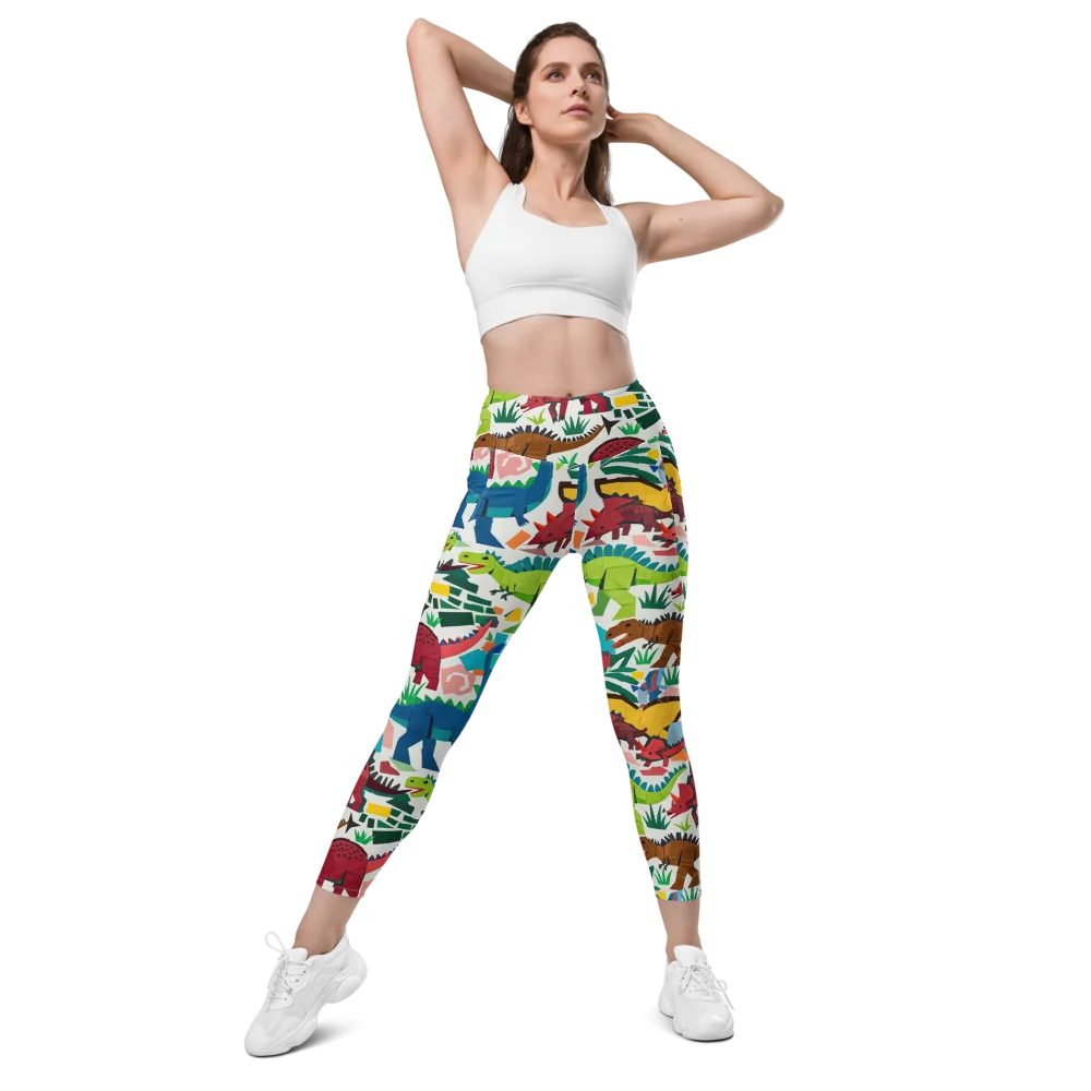 Prehistoric Parade on Leggings with Pockets — Front