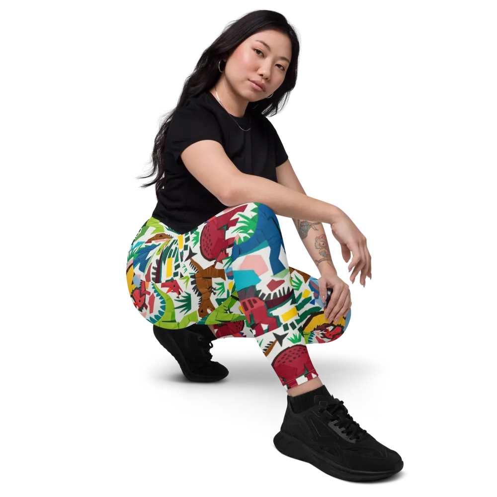 Prehistoric Parade on Leggings with Pockets — Right Front