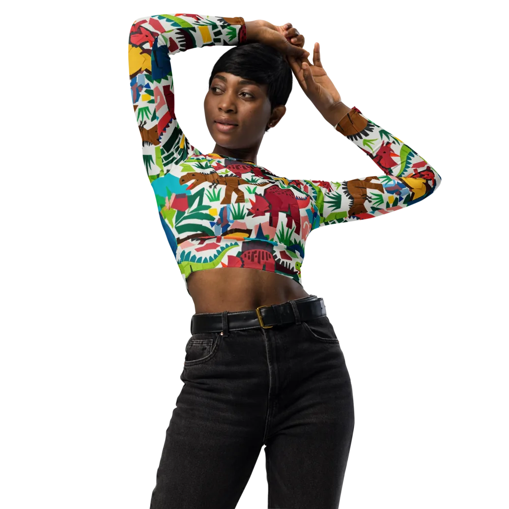 Prehistoric Parade on Long Sleeve Crop Top — Front