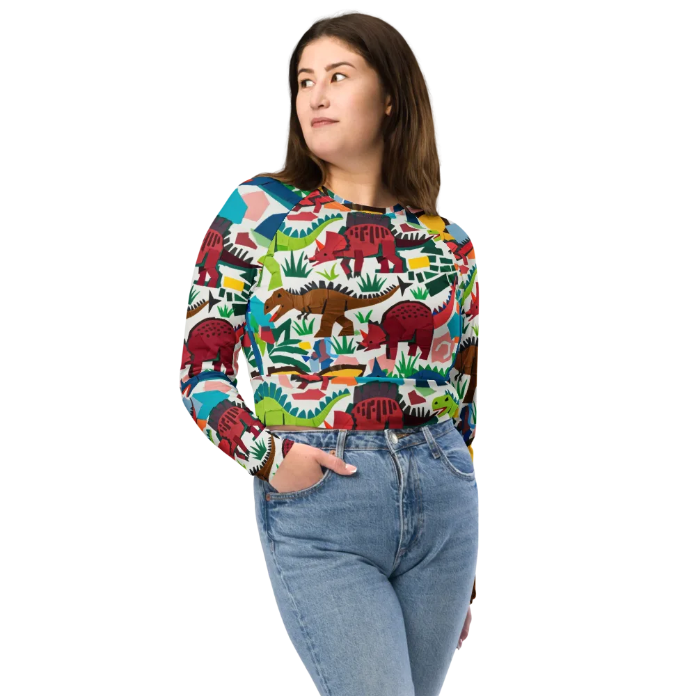 Prehistoric Parade on Long Sleeve Crop Top — Front