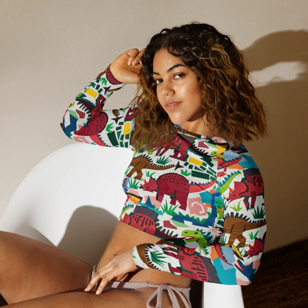 Prehistoric Parade on Long Sleeve Crop Top — Left Front