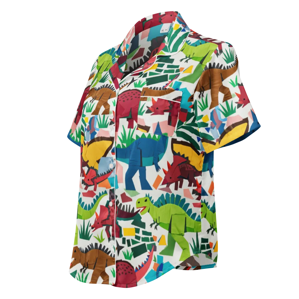 Prehistoric Parade on Women's Short Sleeve Pajama Top — Left Front