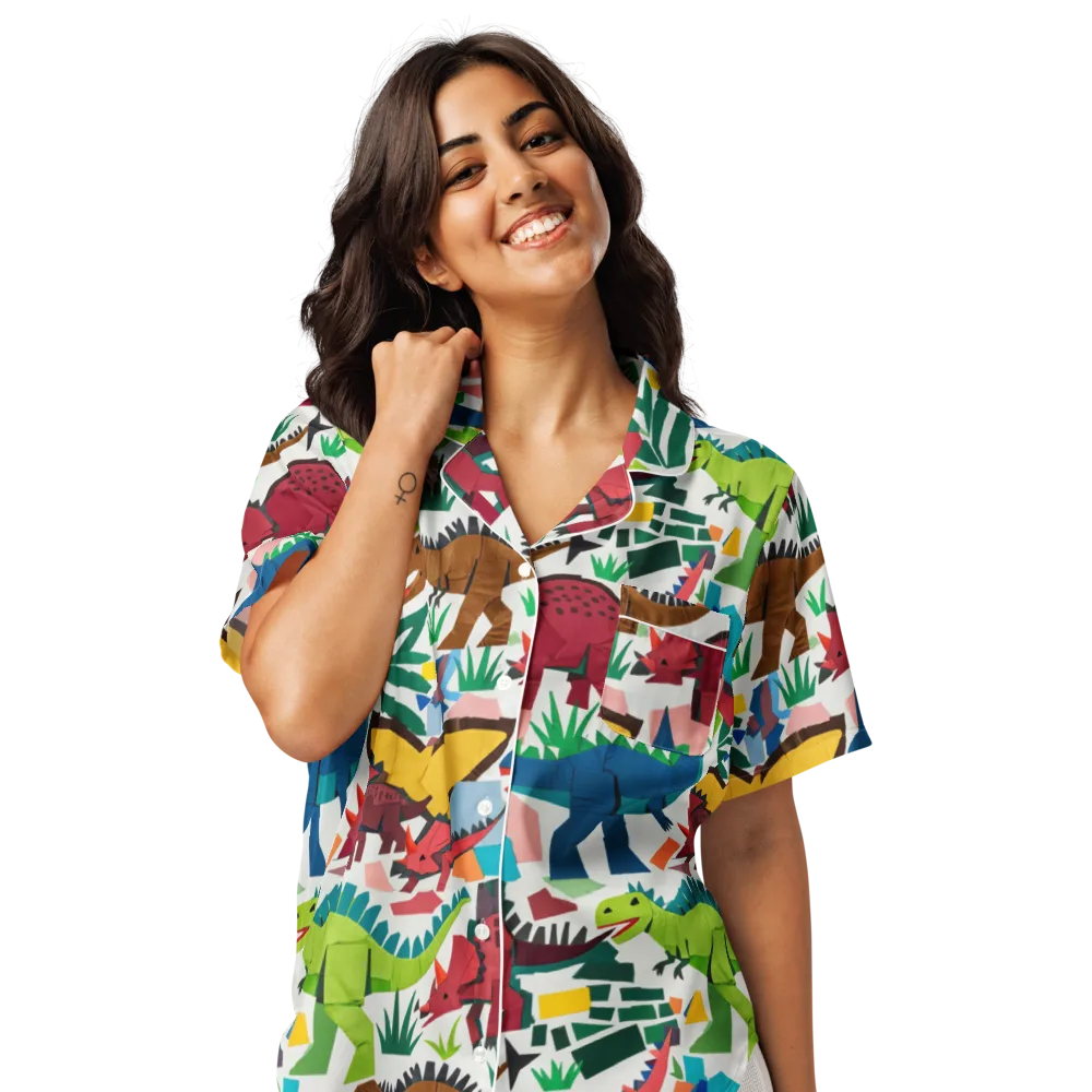 Prehistoric Parade on Women's Short Sleeve Pajama Top — Front