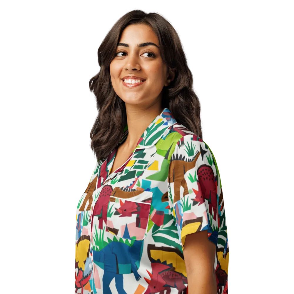 Prehistoric Parade on Women's Short Sleeve Pajama Top — Left Front