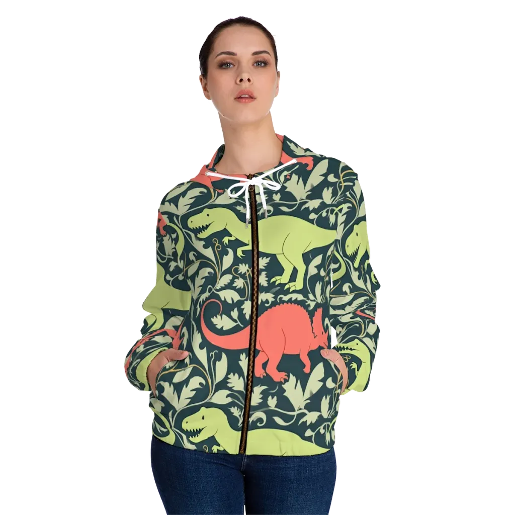 Jurassic Vine on Women's Full-Zip Hoodie — Front On Person