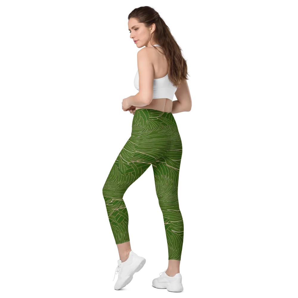Jade Featherflow on Leggings with Pockets — Left Back
