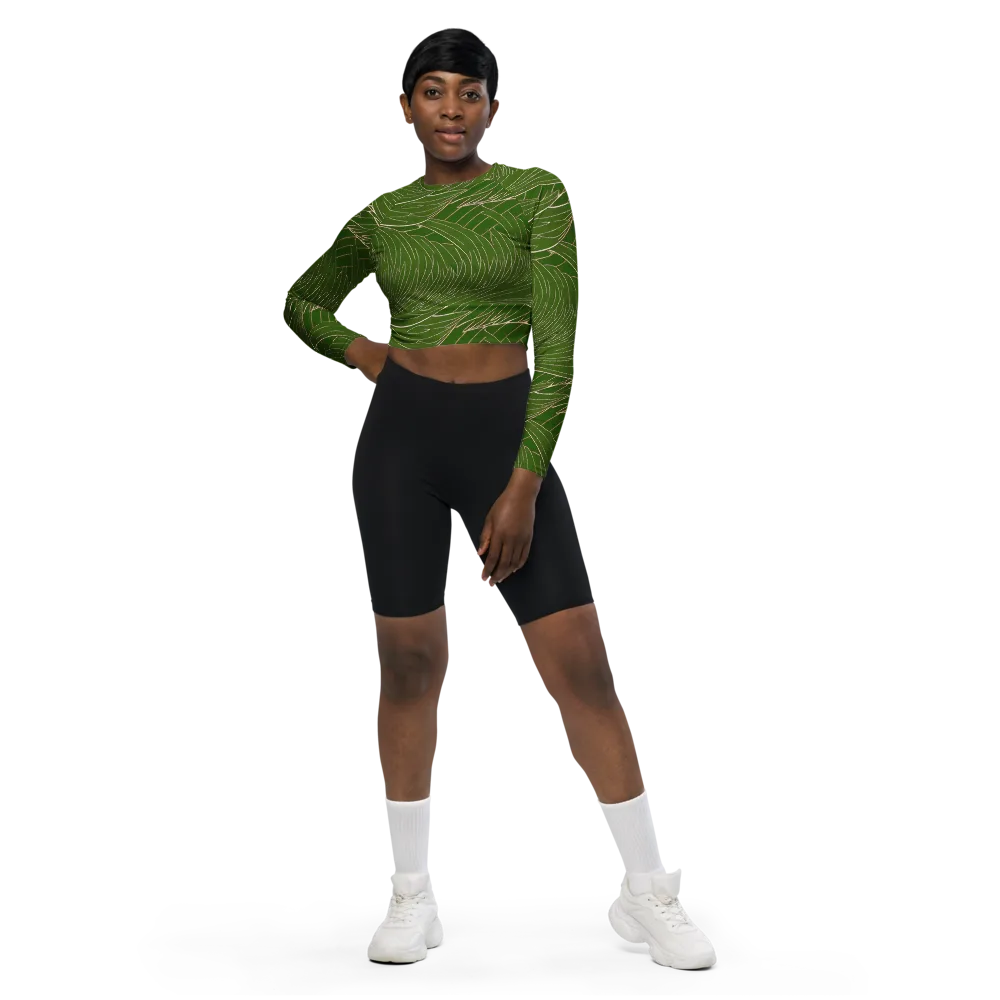 Jade Featherflow on Long Sleeve Crop Top — Front