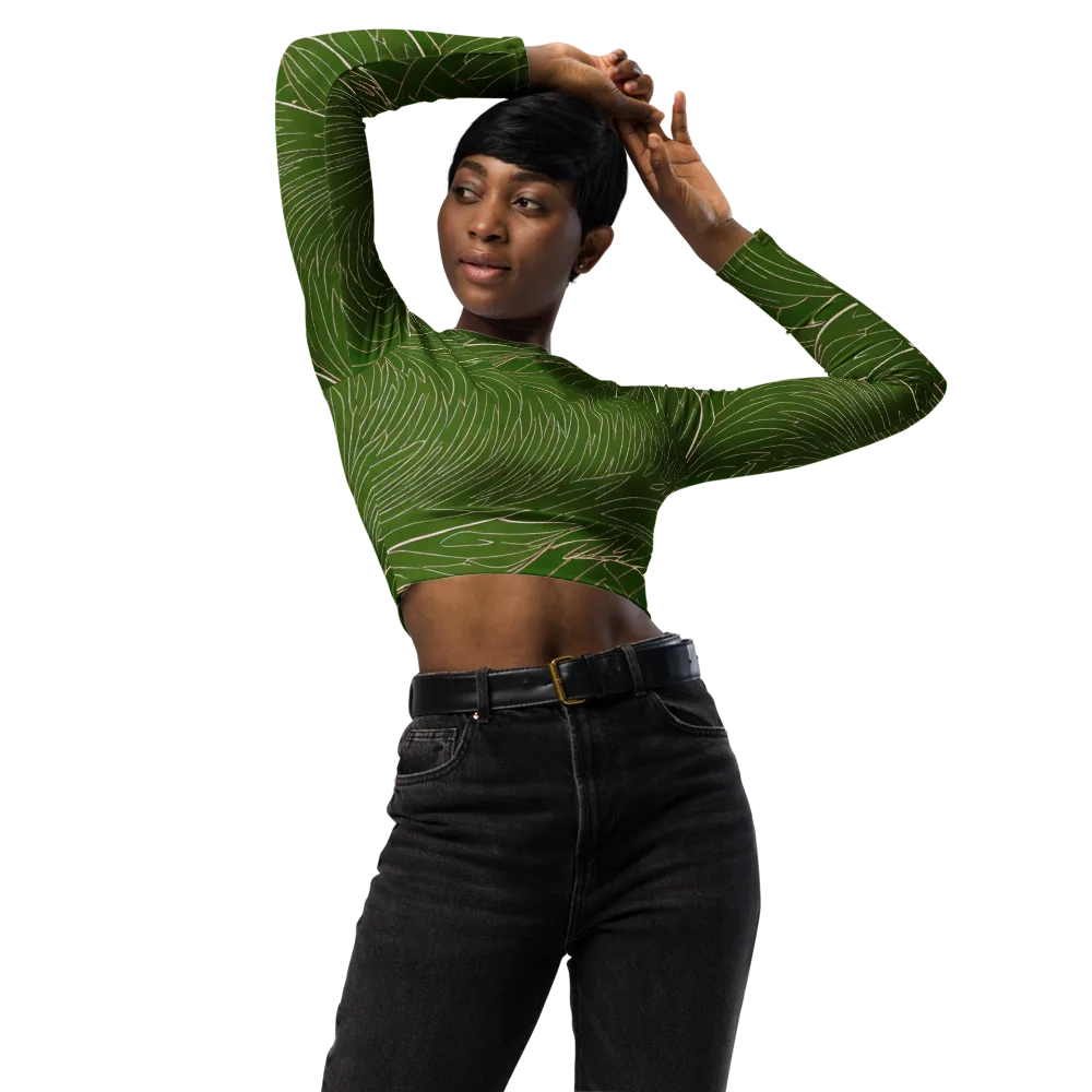 Jade Featherflow on Long Sleeve Crop Top — Front