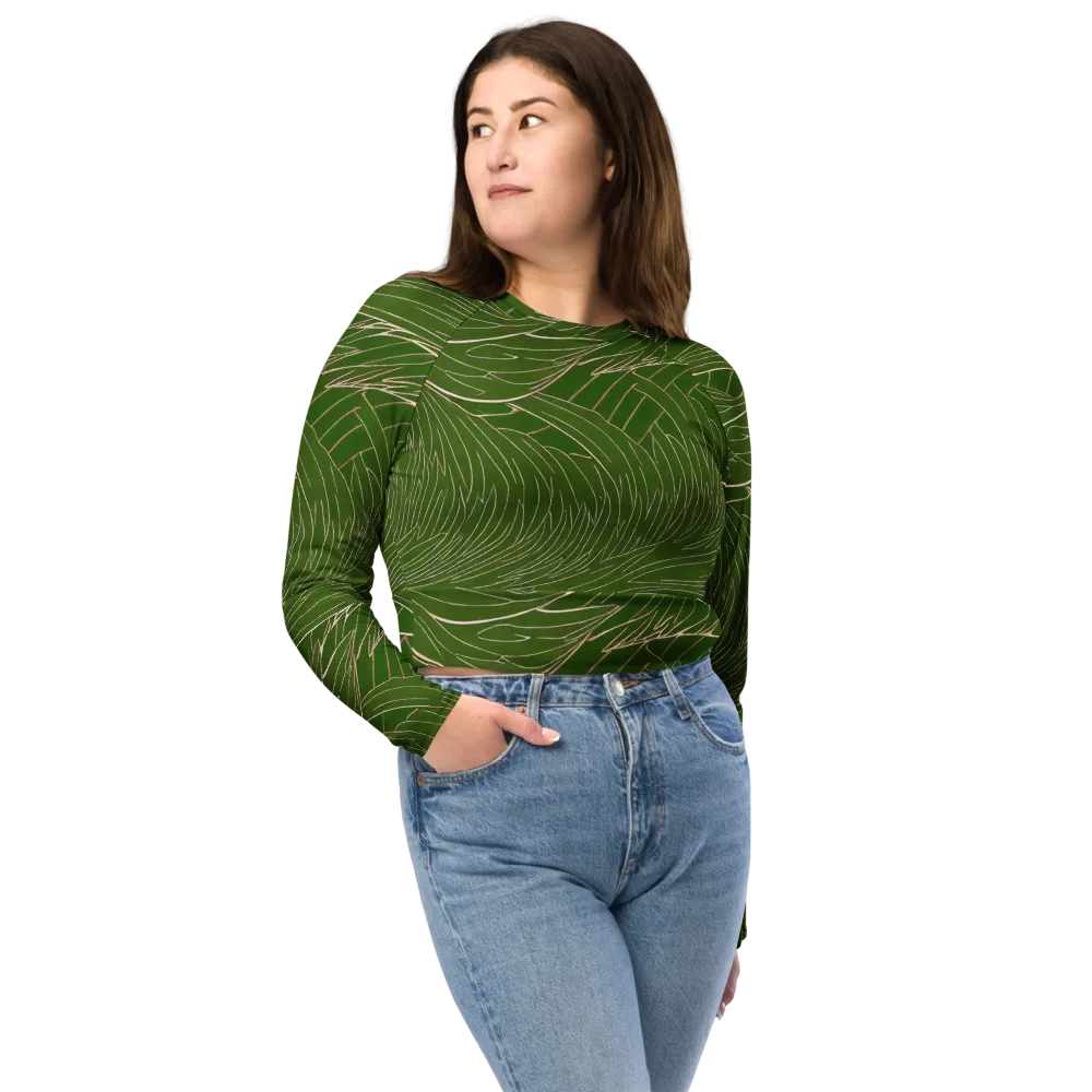 Jade Featherflow on Long Sleeve Crop Top — Front