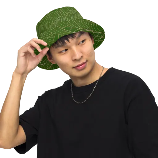 Jade Featherflow on a Reversible Bucket Hat