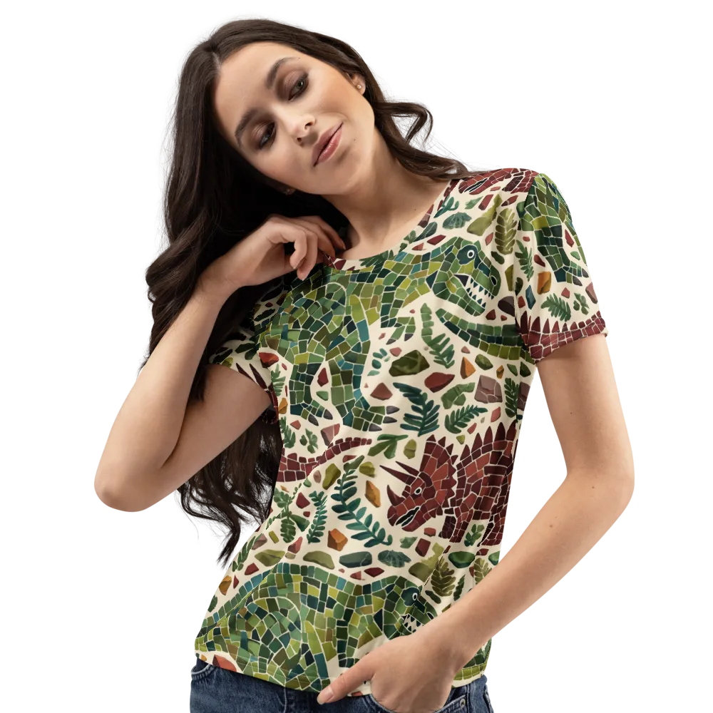 Mosaic Jurassic on Women's Crew Neck T-Shirt — Left Front