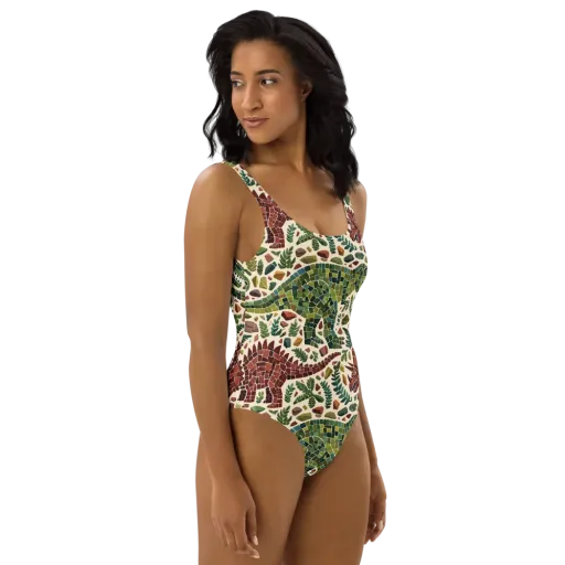 Mosaic Jurassic on a One-Piece Swimsuit