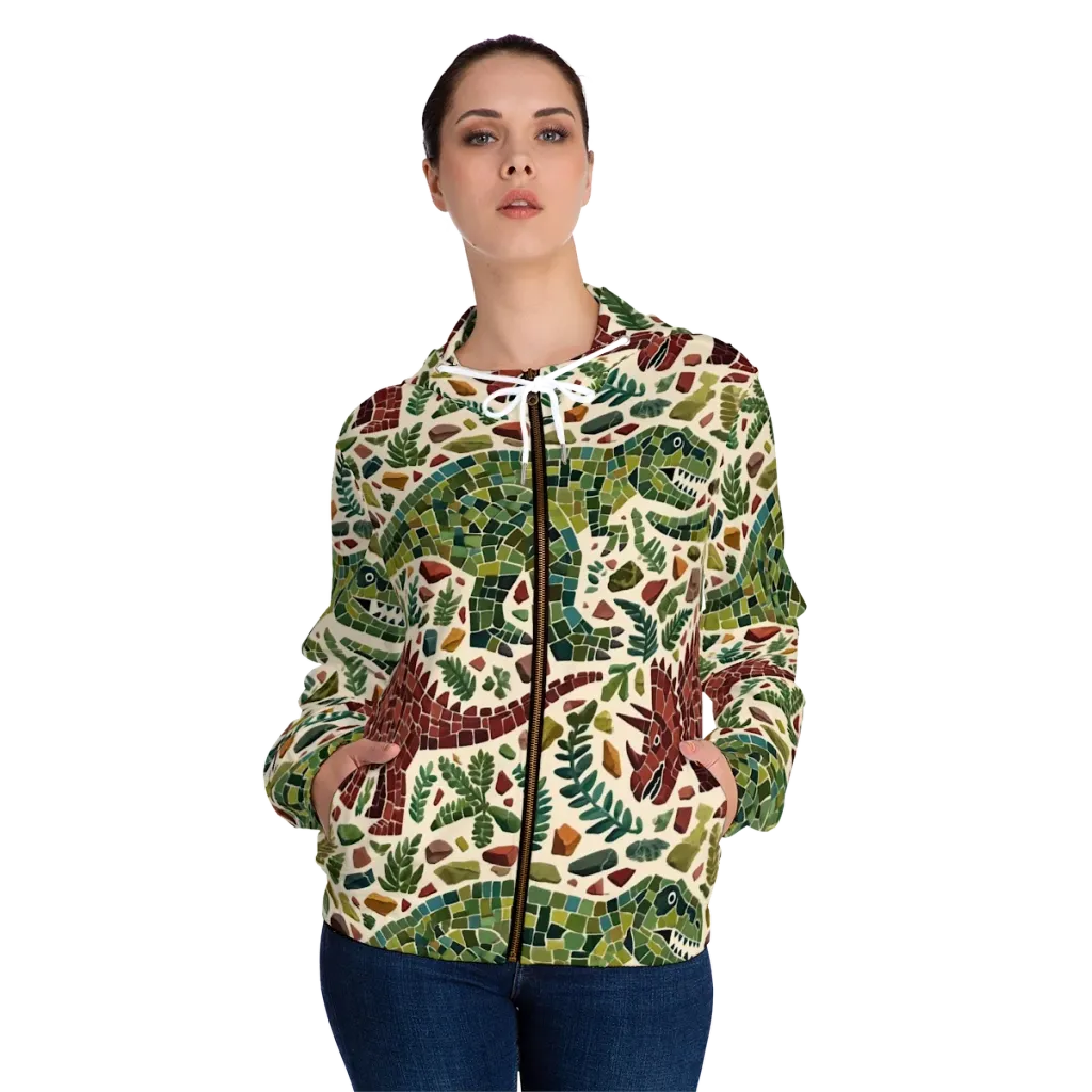 Mosaic Jurassic on Women's Full-Zip Hoodie — Front On Person