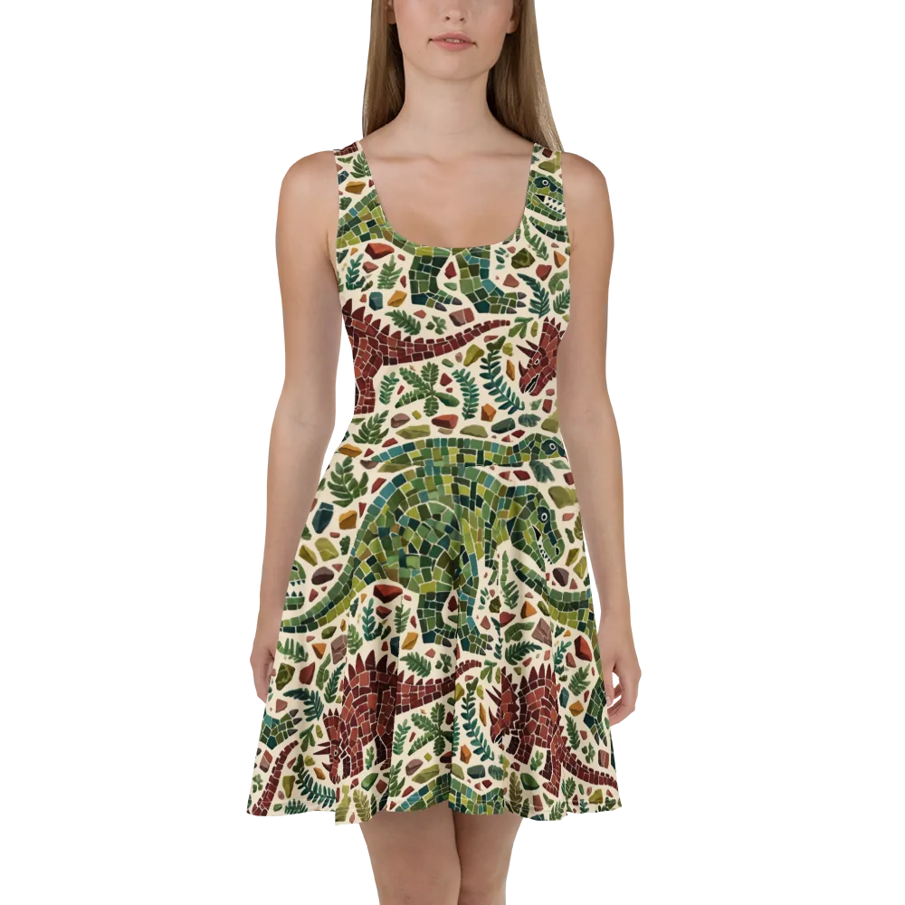 Mosaic Jurassic on Skater Dress — Front