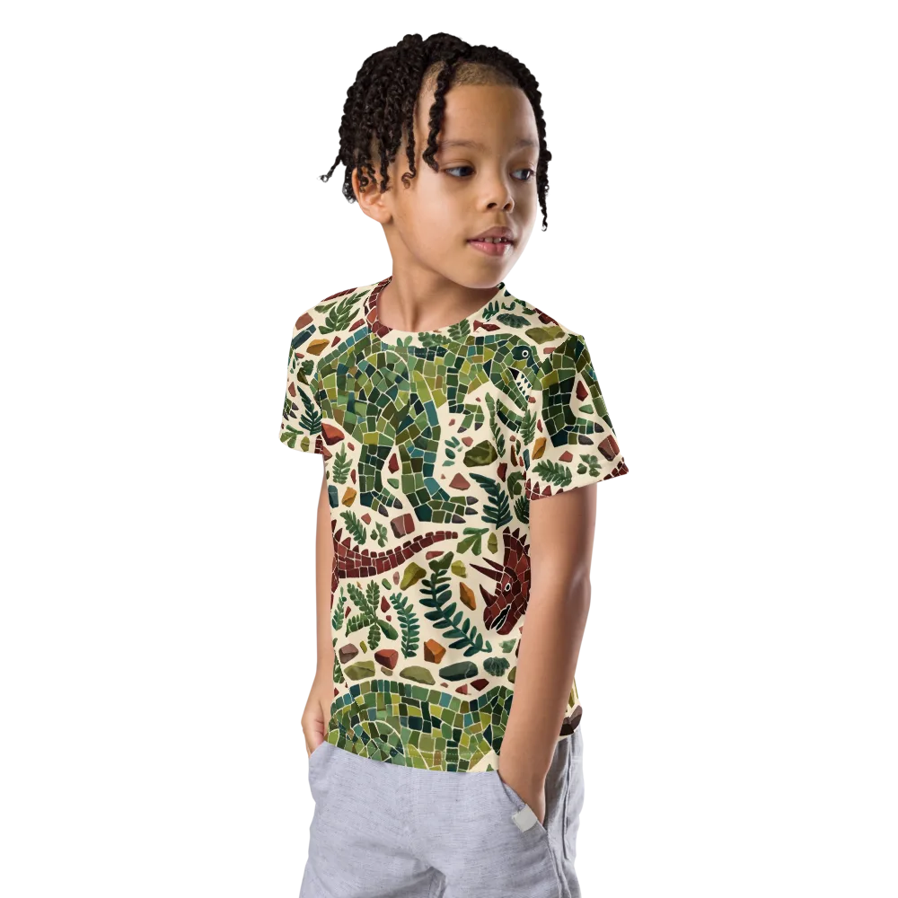 Mosaic Jurassic on Kids Crew Neck T-Shirt — Left Front