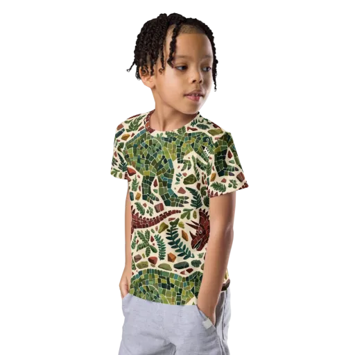 Mosaic Jurassic on a Kids Crew Neck T-Shirt