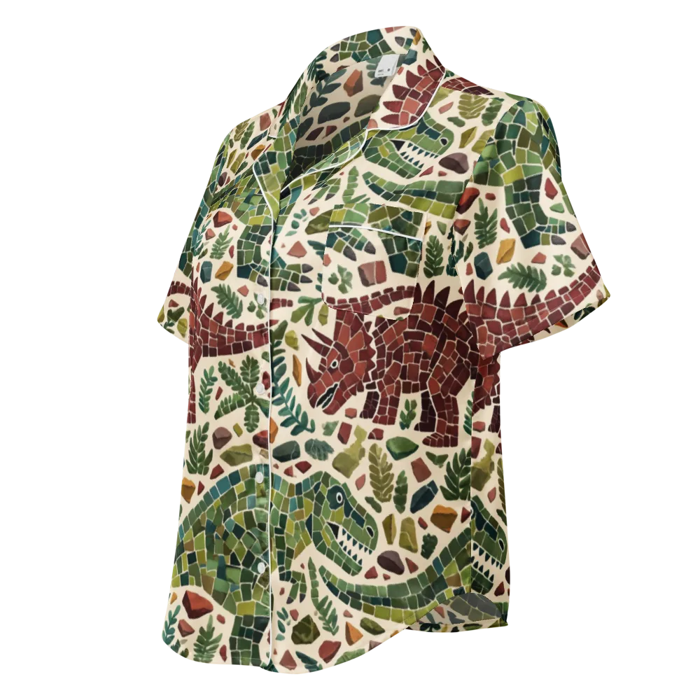 Mosaic Jurassic on Women's Short Sleeve Pajama Top — Left Front