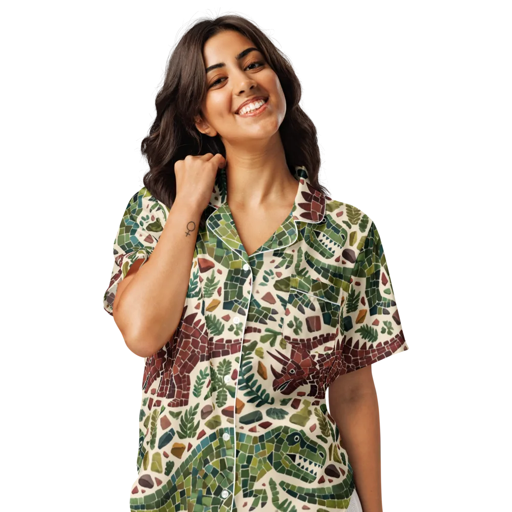 Mosaic Jurassic on Women's Short Sleeve Pajama Top — Front