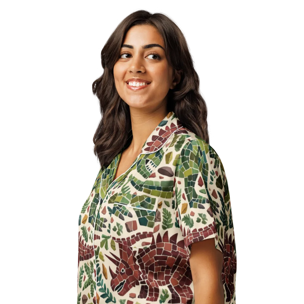 Mosaic Jurassic on Women's Short Sleeve Pajama Top — Left Front