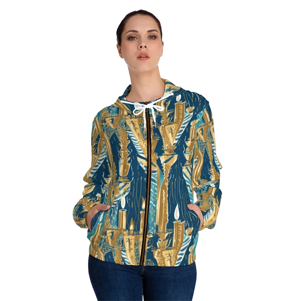 Gilded Flame on Women's Full-Zip Hoodie — Front On Person