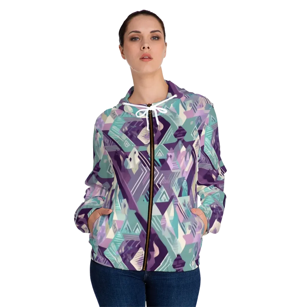 Lavender Circuit on Women's Full-Zip Hoodie — Front On Person