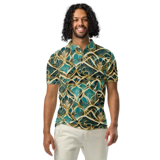 Gilded Botanicals on a Men's Slim Fit Polo Shirt