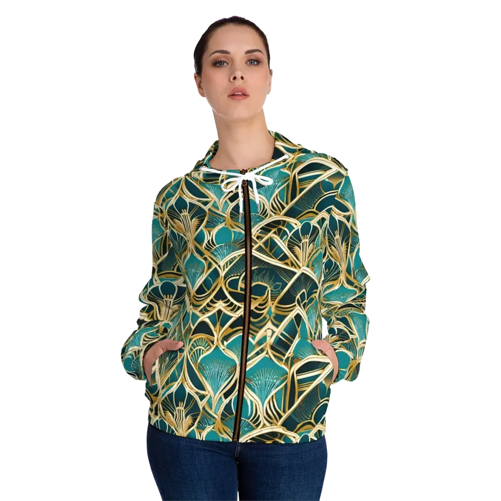Gilded Botanicals on Women's Full-Zip Hoodie — Front On Person