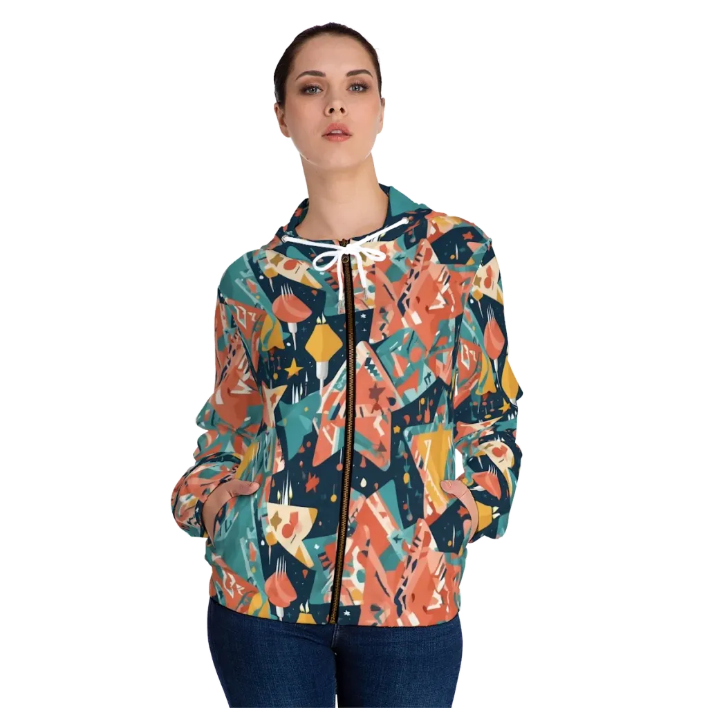 Neon Supper Club on Women's Full-Zip Hoodie — Front On Person