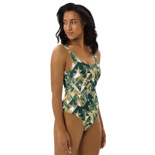Gilded Origami on a One-Piece Swimsuit