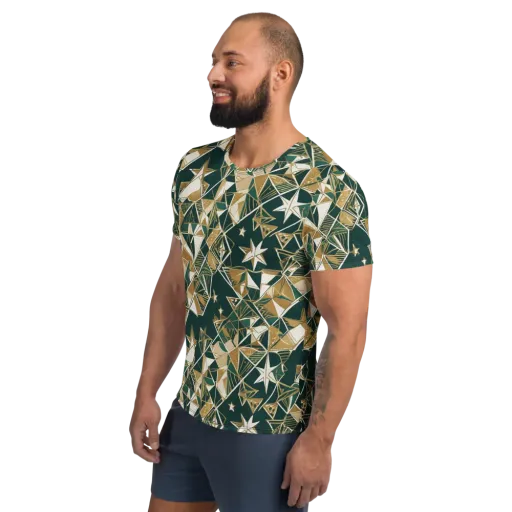 Gilded Origami on a Men's Athletic T-Shirt