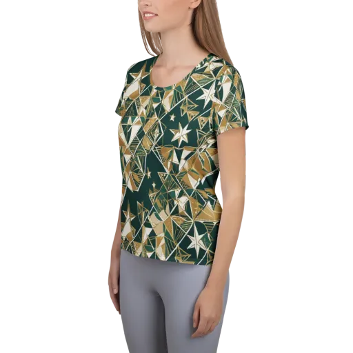 Gilded Origami on a Women's Athletic T-Shirt