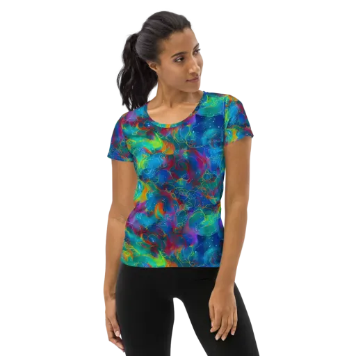 Chromatic Tidalwave on a Women's Athletic T-Shirt