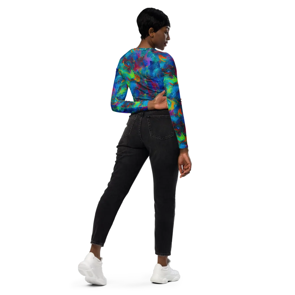 Chromatic Tidalwave on Long Sleeve Crop Top — Right Back