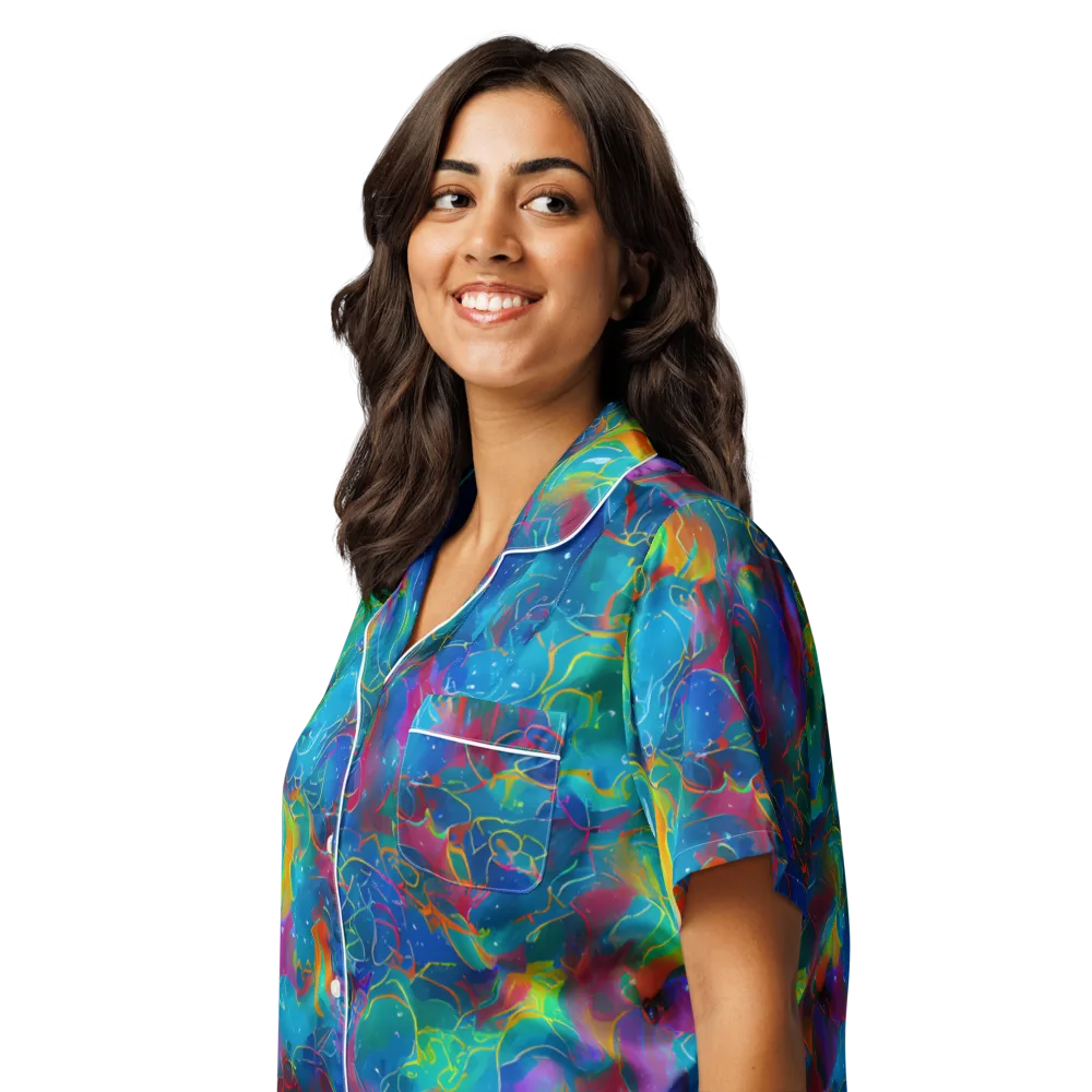 Chromatic Tidalwave on Women's Short Sleeve Pajama Top — Left Front