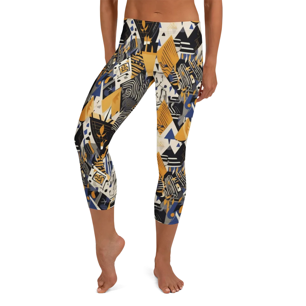 Golden Circuitry on Capri Leggings — Front