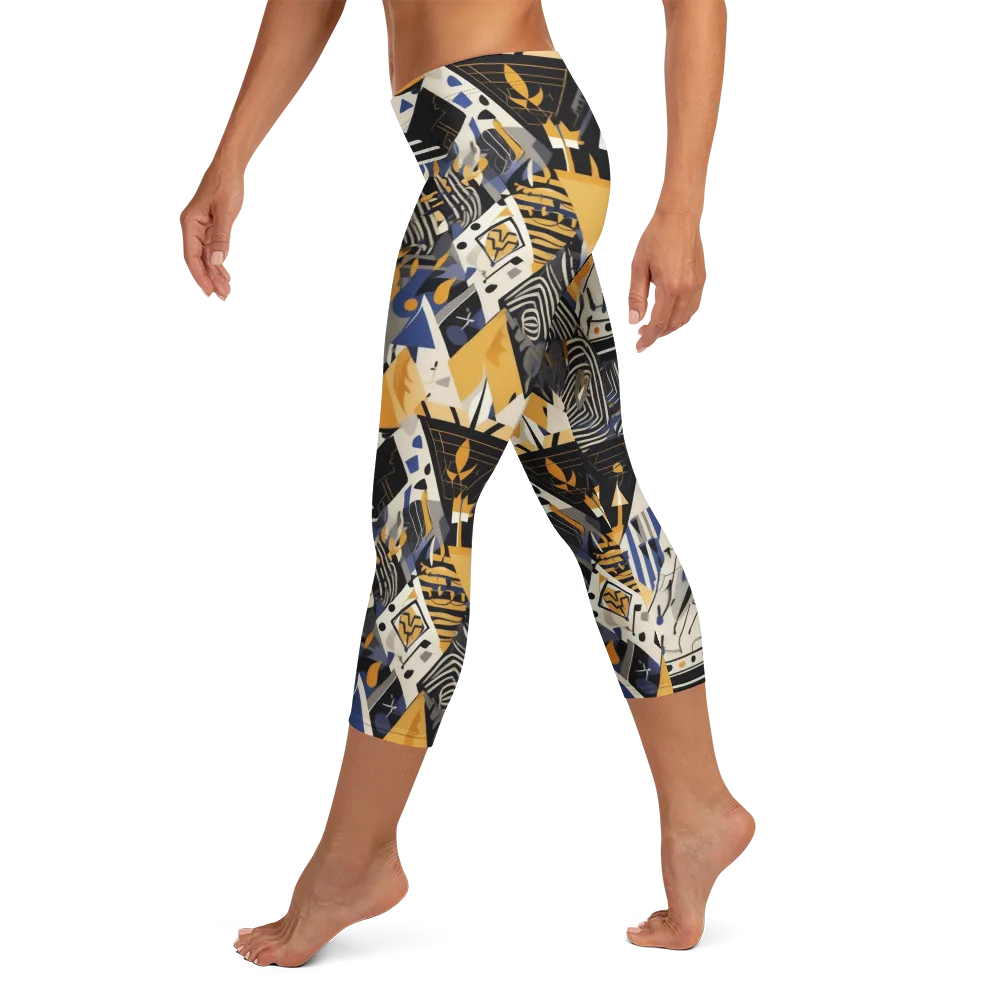 Golden Circuitry on Capri Leggings — Left
