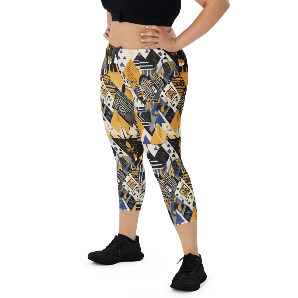 Golden Circuitry on Capri Leggings — Front