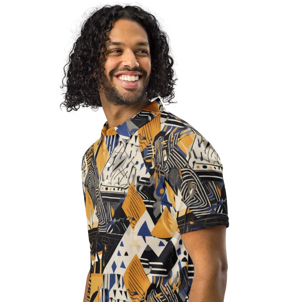 Golden Circuitry on Men's Slim Fit Polo Shirt — Left Front