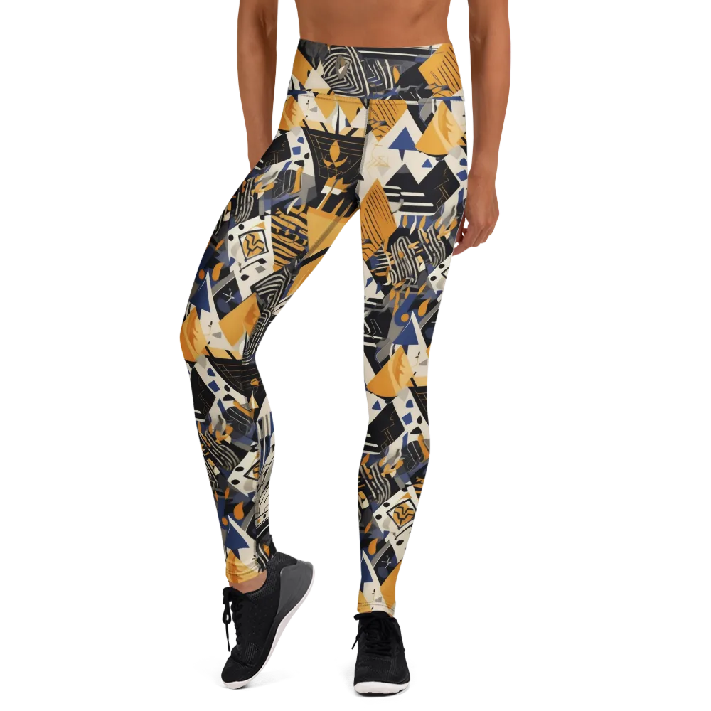 Golden Circuitry on Yoga Leggings — Front