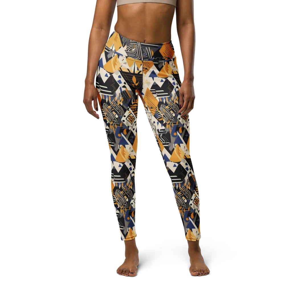 Golden Circuitry on Yoga Leggings — Front