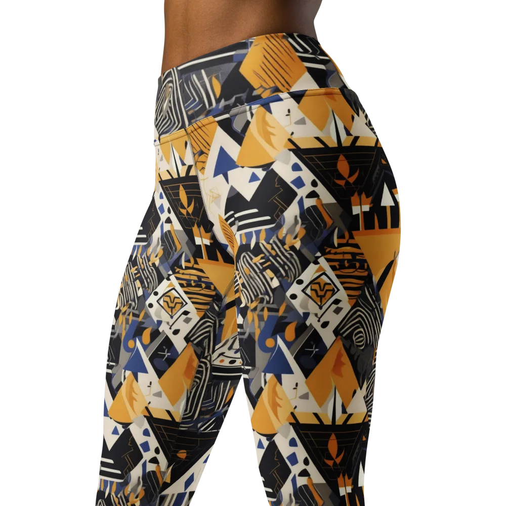 Golden Circuitry on Yoga Leggings — Left Front