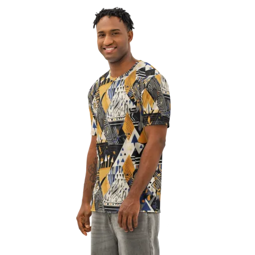 Golden Circuitry on a Men's Cotton Crew Neck T-Shirt