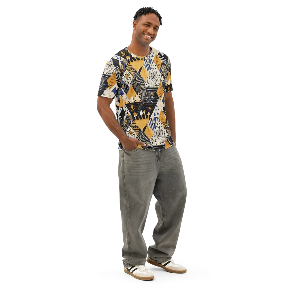 Golden Circuitry on Men's Cotton Crew Neck T-Shirt — Right Front