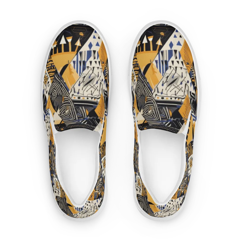 Golden Circuitry on Men's Slip-On Canvas Shoes — Front