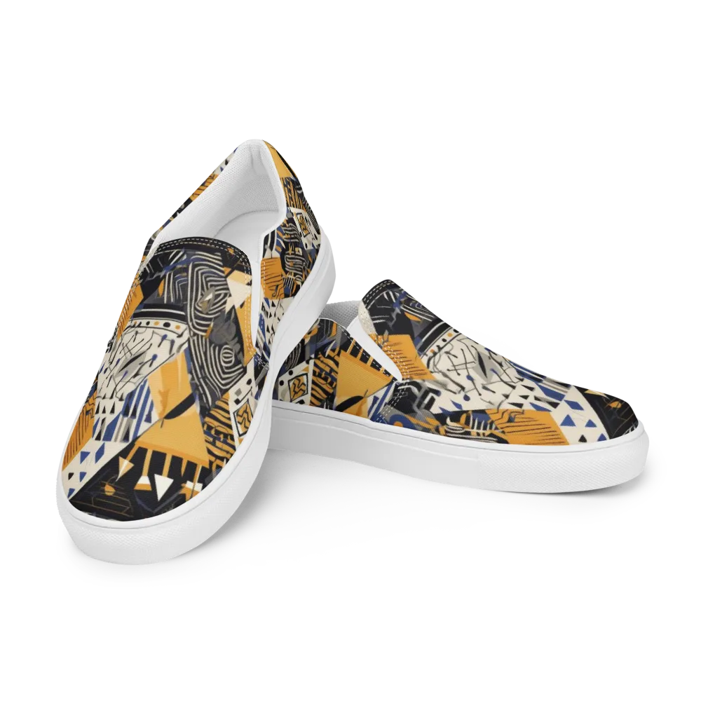 Golden Circuitry on Men's Slip-On Canvas Shoes — Left Front